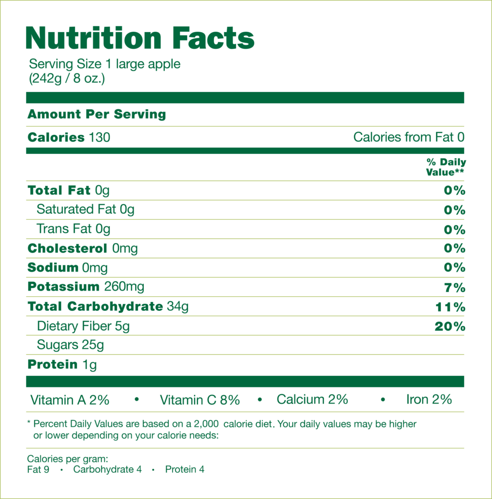 1 large apple nutrition label